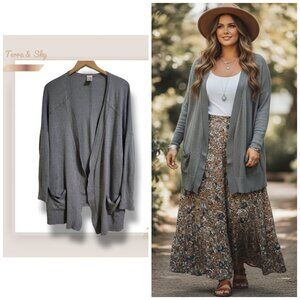 🌿Terra & Sky Women's Plus Size Gray Open Knit Cardigan 2X